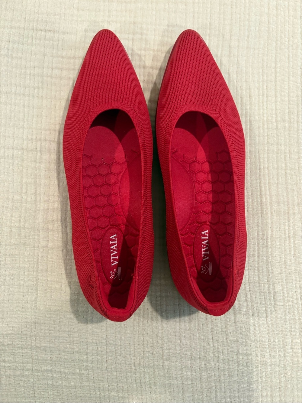 VIVAIA Pointed Toe Knit Flats Red Size 40 Sustainable Breathable Washable Shoes - Picture 3 of 10